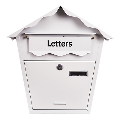 LARGE STEEL WHITE POST LETTER MAIL BOX LOCKABLE WITH KEYS OUTDOOR WALL S5551