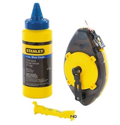 Stanley Power Winder 30m Chalk Line Reel Set Kit Blue Chalk & Level STA047465