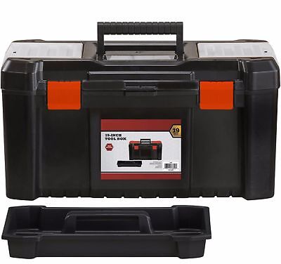 TOOL BOX 19" PLASTIC CHEST BAG STORAGE BAG CASE & TRAY HEAVY DUTY TB095