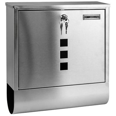 POST BOX LETTER MAIL LARGE STAINLESS STEEL LOCKABLE 2 KEYS OUTDOOR WALL MOUNTED