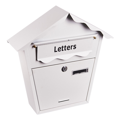 LARGE STEEL WHITE POST LETTER MAIL BOX LOCKABLE WITH KEYS OUTDOOR WALL S5551