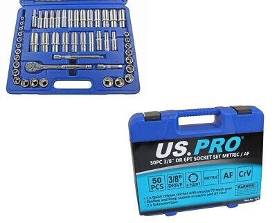 US PRO 50pc 3/8" Socket Set Metric & AF Imperial Shallow Deep Sockets 1370 New