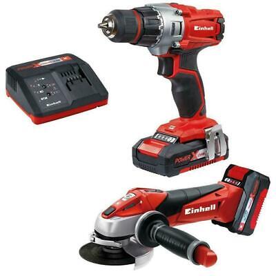 EINHELL TE-TK 18 LI KIT 18V 4.5" 115mm CORDLESS ANGLE GRINDER & 18V DRILL DRIVER