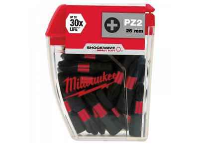 Milwaukee Impact Screwdriver Drill Bits 25pc Shockwave PZ2 Set 25mm