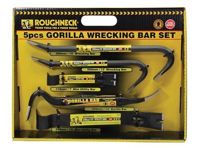 Roughneck Wrecking Bar Gorilla Pry Bar 5pc Crowbar Set Kit Heavy Duty  New