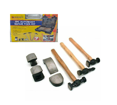 7PC BODY BEATING PANEL CAR AUTO BODY DENT REPAIR TOOL KIT WOOD HAMMERS 81499c