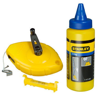 Stanley 30m Chalk Line Reel Set Kit Blue Chalk & Spirit Level Set New STA047443