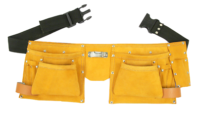 10 Pocket Leather Tool Belt Carpenter Builders Adjustable Hammer Loop LTP100