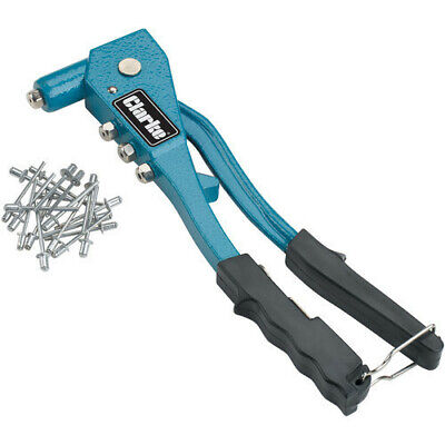 CLARKE HAND RIVETER WITH 60 RIVETS 4 NOZZLES POP RIVET GUN IN CASE CHT648