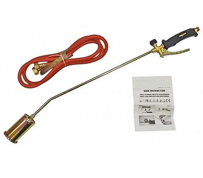 Gas Torch Long Arm Propane Butane Weed Burner Hose Regulator Roofers Plumber Kit