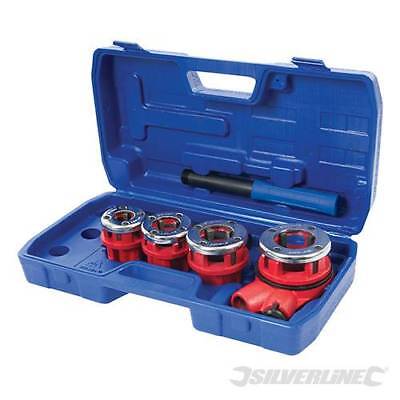 SILVERLINE PIPE THREADING KIT 5PC BSP THREAD CUTTING STEEL GALVANISED 868556 NEW