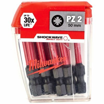 Milwaukee 10pc 50mm Shockwave PZ2 Impact Screwdriver Drill Bits Set New