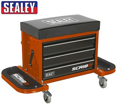 SEALEY CREEPER SEAT MECHANICS STORAGE DRAWERS TOOL BOX TROLLEY PADDED SCR18O