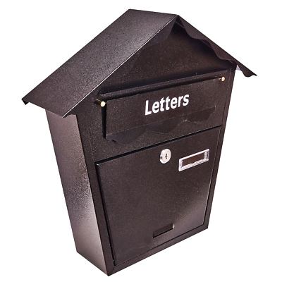 LARGE STEEL BLACK POST LETTER MAIL BOX LOCKABLE WITH KEYS OUTDOOR WALL S5550