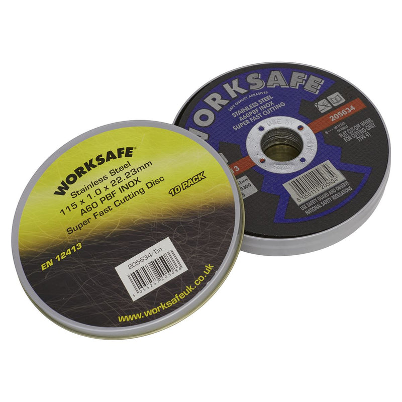 Sealey 205634/TIN Cutting Disc Flat Stainless Steel (INOX) �115 x 1 x 22mm - Pack of 10