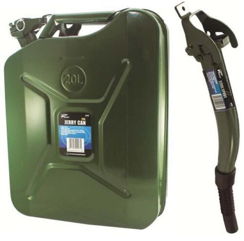 JERRY CAN 20 LITRE METAL FUEL PETROL DIESEL 20L ARMY CONTAINER & SPOUT JC1001