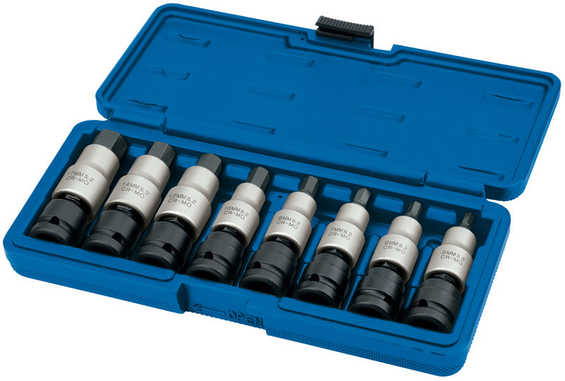 Expert 8 Piece 1/2" Sq. Dr. Wobble Impact Hexagonal Socket Bit Set