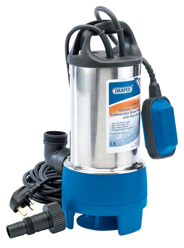 Draper Stainless Steel Submersible Dirty Water Pump with Float Switch, 208L/Min, 750W 25360