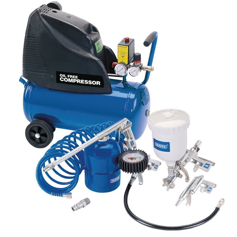 Draper Direct Drive Oil Free Air Compressor, 24L & Air Tool Kit 25936