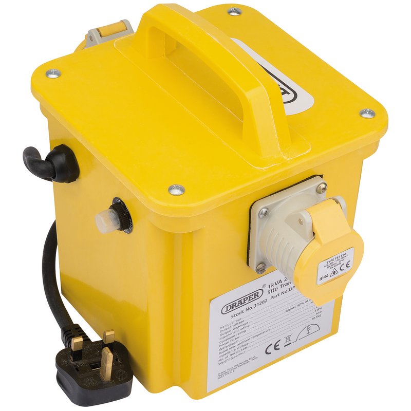 Draper 230V to 110V Portable Site Transformer, 1kVA 31262