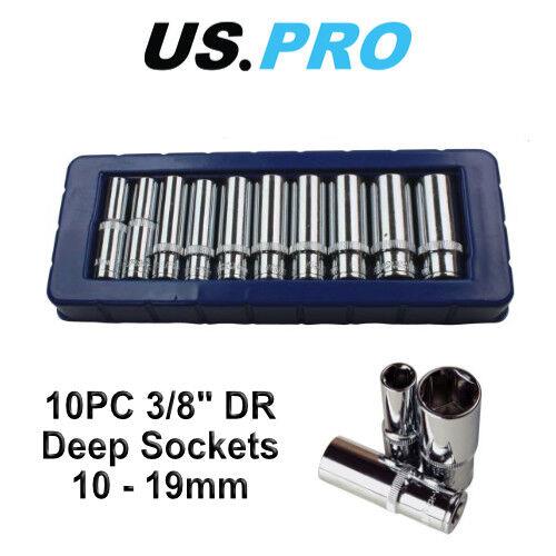 US PRO DEEP SOCKET SET 10PC 3/8" DRIVE METRIC LONG REACH 10-19MM 3237