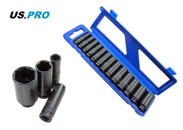 US PRO IMPACT SOCKET SET 13PC 1/2" DRIVE SAE AF IMPERIAL DEEP LONG REACH 3424