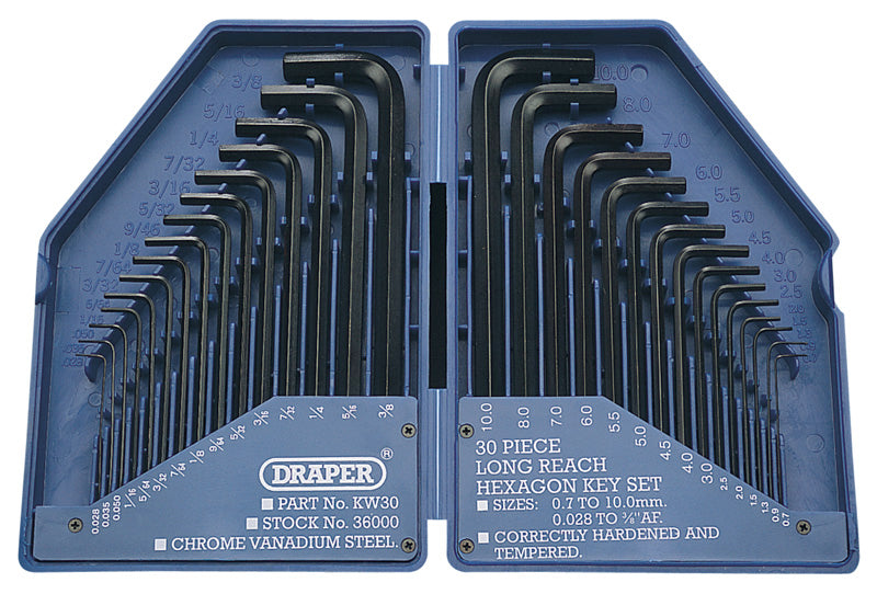 30 Piece Metric/Imperial Combined Long Pattern Hexagon Key Set