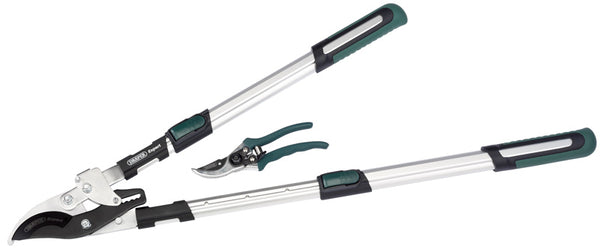 Draper Telescopic Soft Grip Bypass Ratchet Action Loppers and Bypass Secateur Set 36823