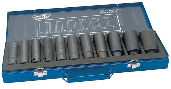 Draper Draper HI-TORQ&#174; Metric Deep Impact Socket Set, 1/2" Sq. Dr. (11 Piece) 37847