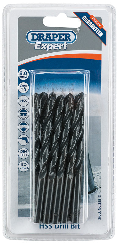 Draper HSS Drill Bit, 8.0mm (Pack of 10) 38813