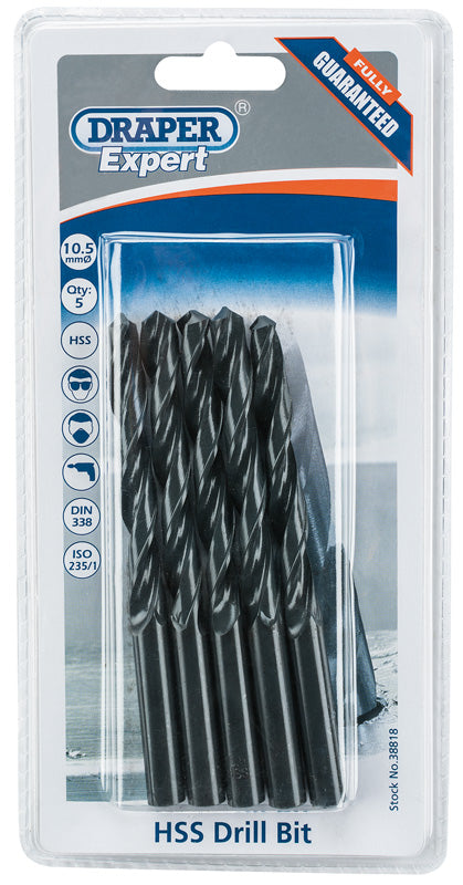 Draper HSS Drill Bit, 10.5mm (Pack of 5) 38818