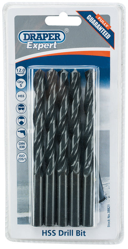 Draper HSS Drill Bit, 12.0mm (Pack of 5) 38821