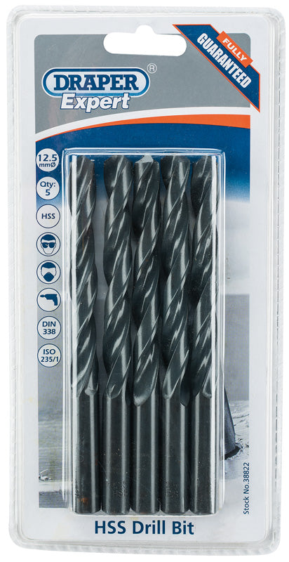 Draper HSS Drill Bit, 12.5mm (Pack of 5) 38822