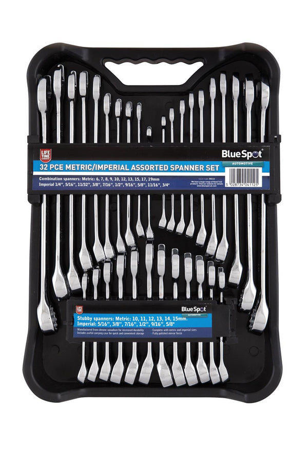 BLUESPOT SPANNER SET 32PC METRIC AF STUBBY COMBINATION OPEN RING WRENCH 04112