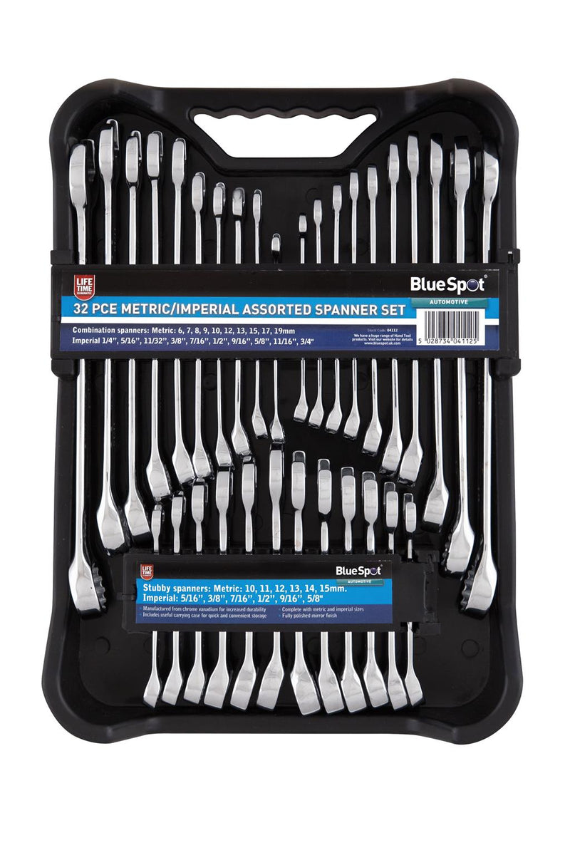 BLUESPOT SPANNER SET 32PC METRIC AF STUBBY COMBINATION OPEN RING WRENCH 04112