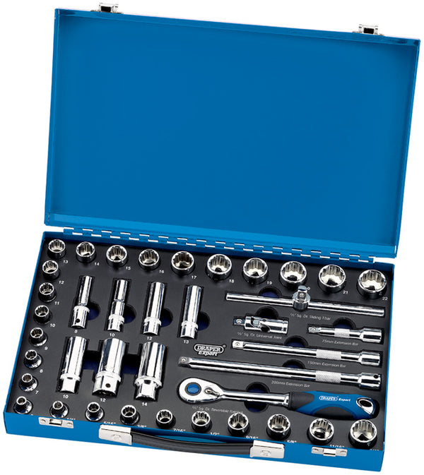 Expert 39 Piece 3/8" Sq. Dr. MM/AF Combined 12 Point Socket Set in Metal Case