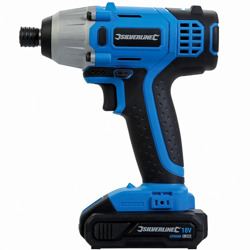 Silverline 996048 18V Impact Driver 2 x1.5Ah Li-Ion Batteries, 240 V, Blue