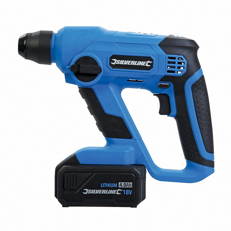 Silverline 949611 18V SDS Plus Hammer Drill-1 x 4.0Ah Li-Ion Battery Cordless, 240 V, Blue