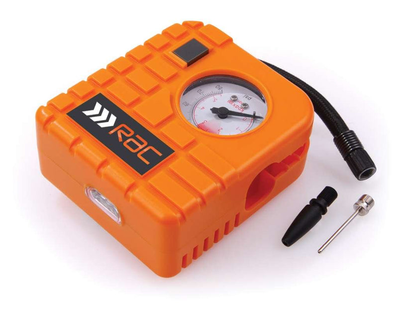 RAC HP223 12V Compact Inflator - Built-In Light - For Cars, Motorcycles, Inflatables , Orange