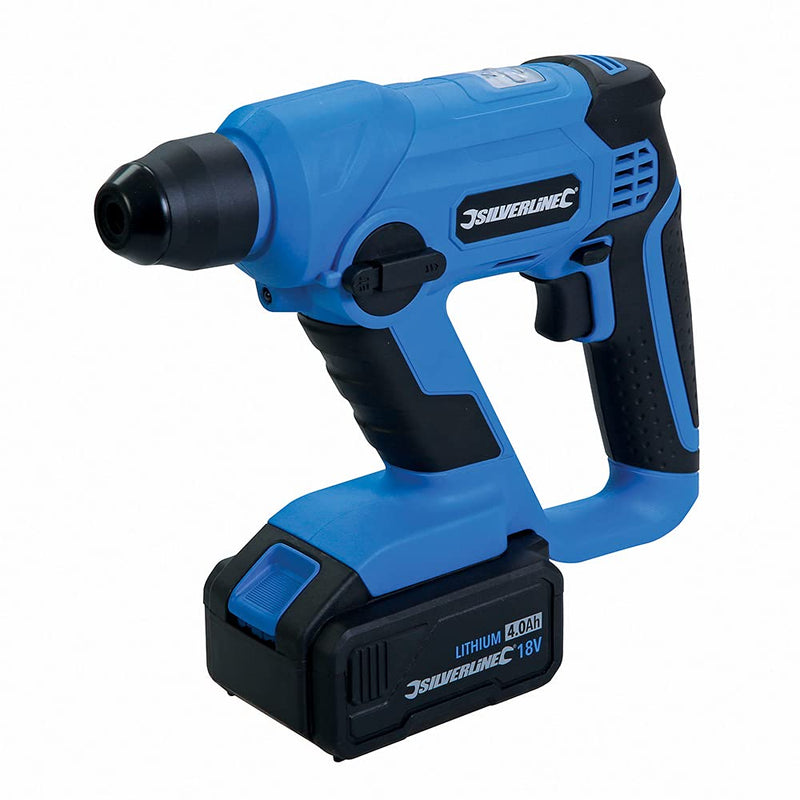 Silverline 949611 18V SDS Plus Hammer Drill-1 x 4.0Ah Li-Ion Battery Cordless, 240 V, Blue