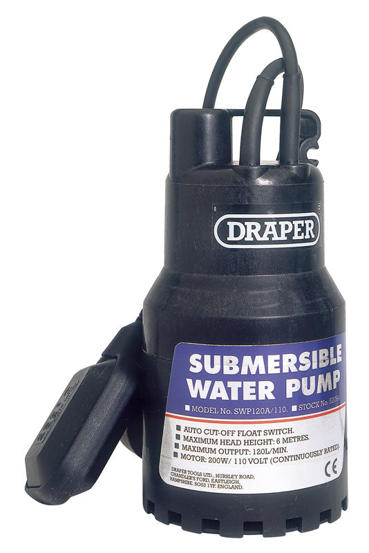 Draper 120L/Min 110V Submersible Water Pump with 6M Lift and Float Switch (200W) 52064