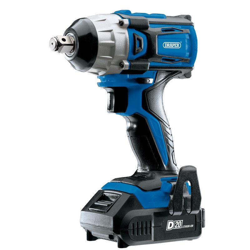 Draper D20 20V Brushless Impact Wrench, 1/2" Sq. Dr., 250Nm, 2 x 2.0Ah Batteries, 1 x Charger 55343