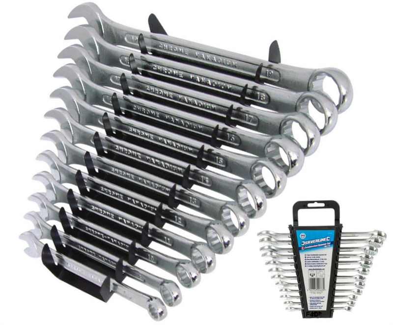 SILVERLINE SPANNER SET 12PC COMBINATION METRIC WRENCH RING IN RACK 6-19MM SP1236