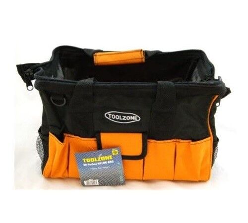 Tool Bag 16'' 28 Pocket Wide Opening Hard Base Nylon Toolbag Box Heavy Duty  017