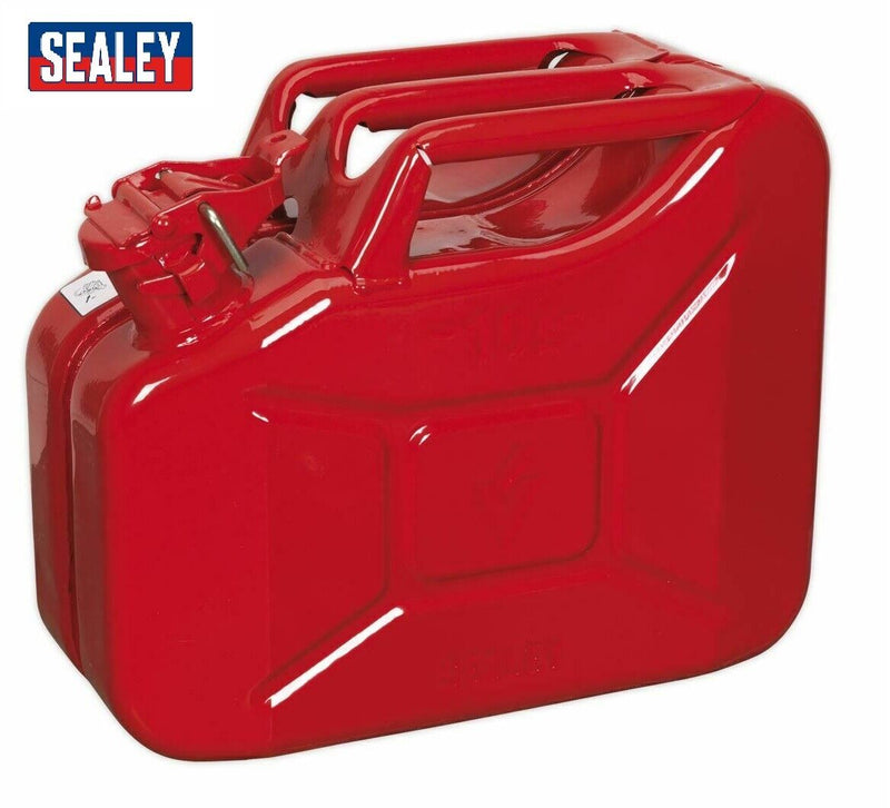 SEALEY JERRY CAN RED 10 LITRE METAL FUELPETROL DIESEL 10L CONTAINER JC10