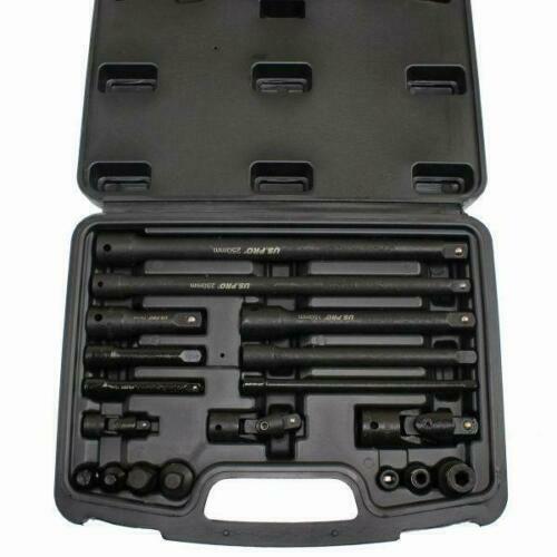 US PRO IMPACT SOCKET EXTENSION BAR SET 18PC 1/4" 3/8" 1/2" REDUCER ADAPTOR 3685