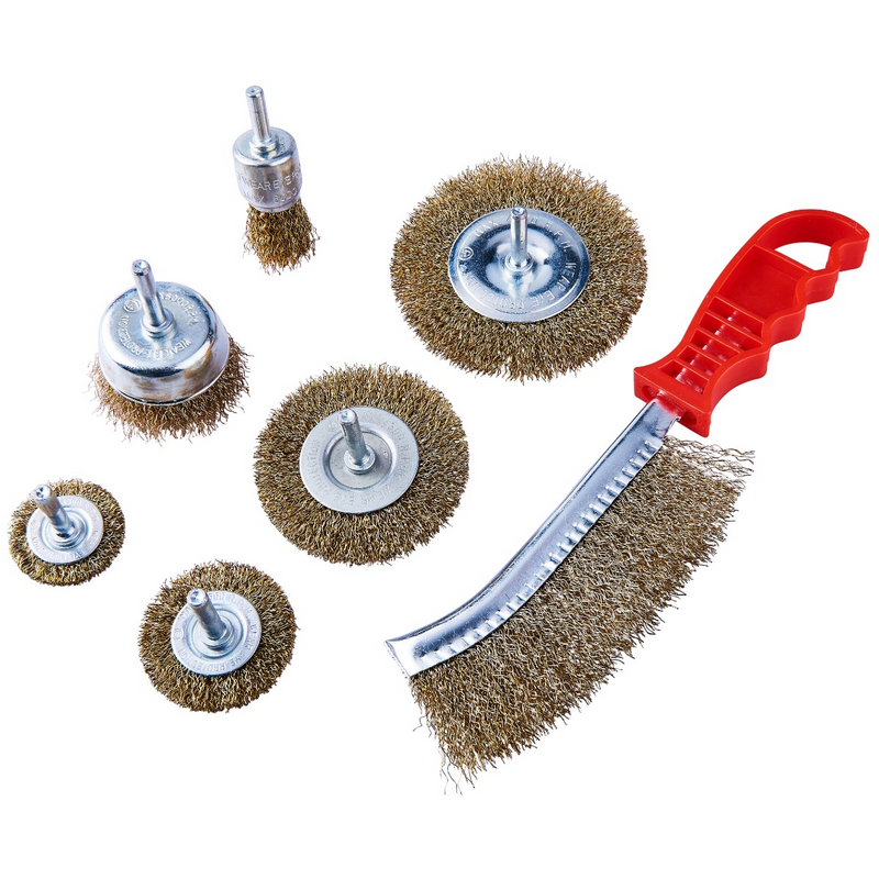 7PC WIRE BRUSH DRILL WHEEL CUP FLAT METAL CLEANING RUST SANDING SET HEAVY DUTY