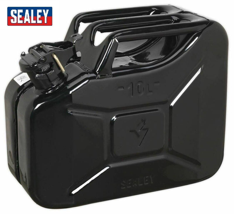 SEALEY JERRY CAN FUEL BLACK 10 LITRE METAL PETROL DIESEL 10L CONTAINER JC10B