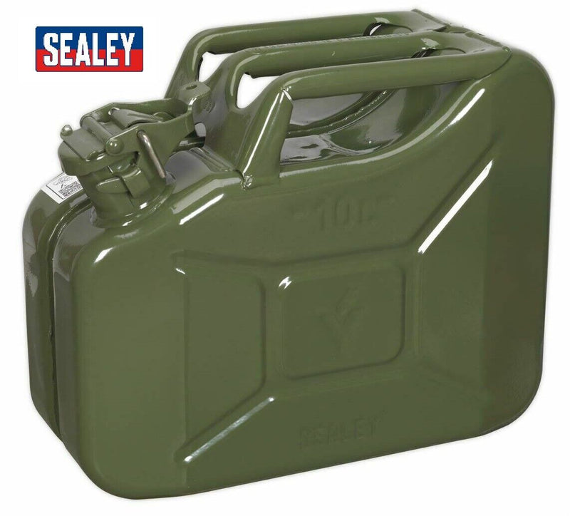 SEALEY JERRY CAN GREEN 10 LITRE METAL FUEL PETROL DIESEL 10L CONTAINER JC10G