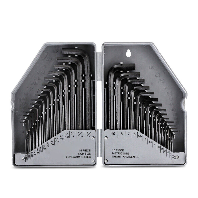 30pc Hex Key Set Metric Imperial AF Allen Hexagon Wrench Heavy Duty Case HX023